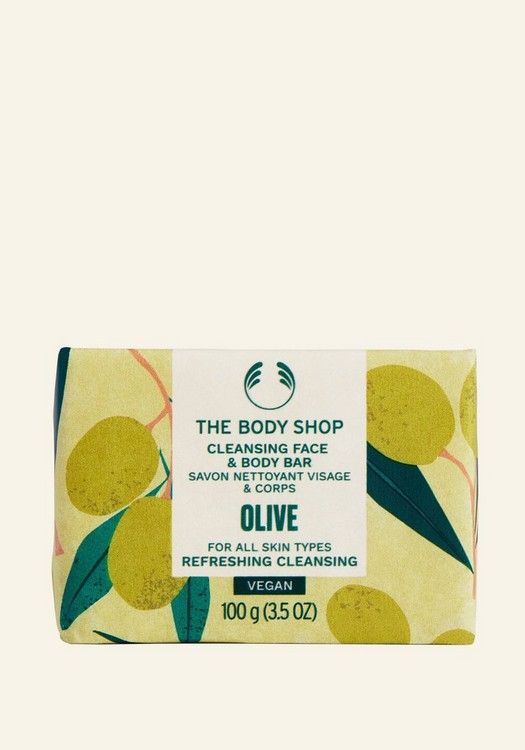 THE BODY SHOP Olive Cleansing Face & Body Bar – Gentle Soap Bar with Organic Olive Oil, Refreshing & Creamy Cleanser for All Skin Types, 90% Natural Ingredients, 100g