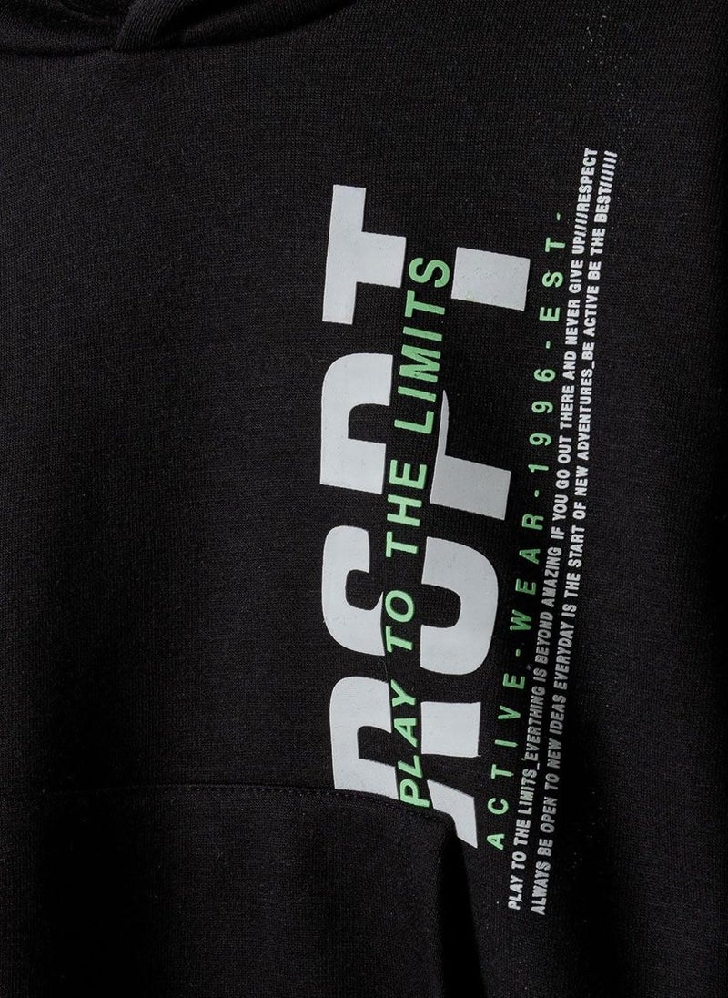 MINOTI Boys' Pullover Hoodie with Print and Front Kangaroo Pocket  - Image 4