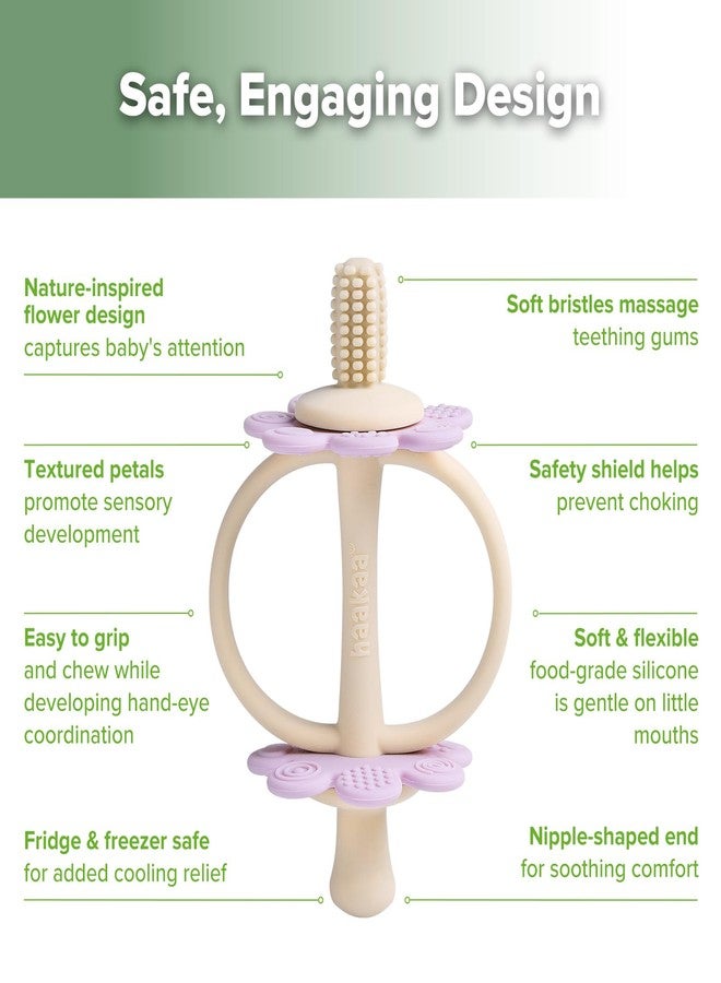 haakaa Silicone Twin Flower Teether,Nipple-Shaped End for Gum Massage,360° Baby Toothbrush Head for Self-Brushing Training,Easy to Grip - Lavender - Image 5