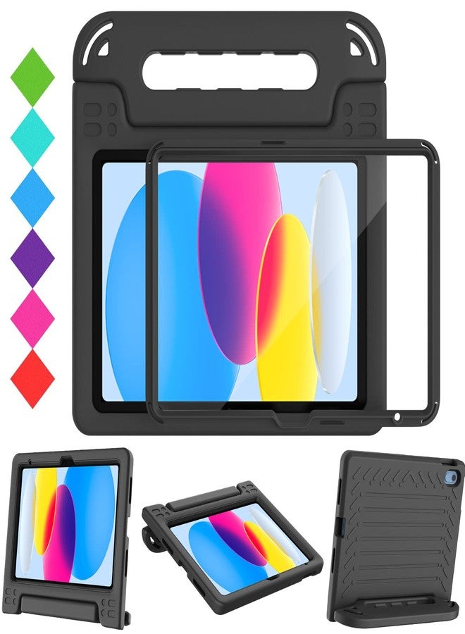 BMOUO جراب BMOUO للأطفال لجهاز iPad الجيل العاشر 10.9 بوصة 2022، جراب iPad الجيل العاشر مع واقي شاشة، جراب iPad الجيل العاشر للأطفال مقاوم للصدمات مع مقبض قابل للطي، أسود - Image 1
