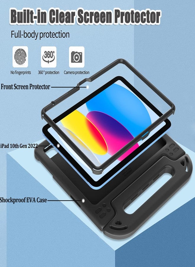 BMOUO جراب BMOUO للأطفال لجهاز iPad الجيل العاشر 10.9 بوصة 2022، جراب iPad الجيل العاشر مع واقي شاشة، جراب iPad الجيل العاشر للأطفال مقاوم للصدمات مع مقبض قابل للطي، أسود - Image 3