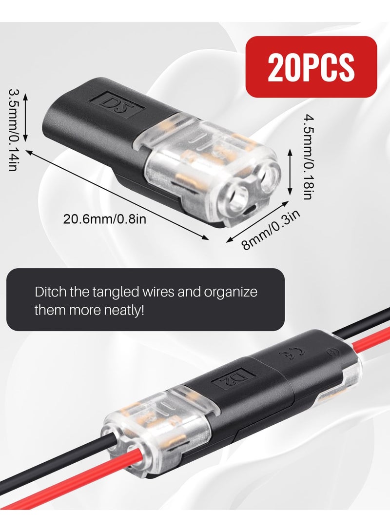 20 Pcs 2 Pin Plug-in Low Voltage Wire Connectors with Locking Buckle, Tool-Free Quick Disconnect Terminals for 18-22 AWG LED Strip Lights, No Wire Stripping or Cutting Needed - Image 2