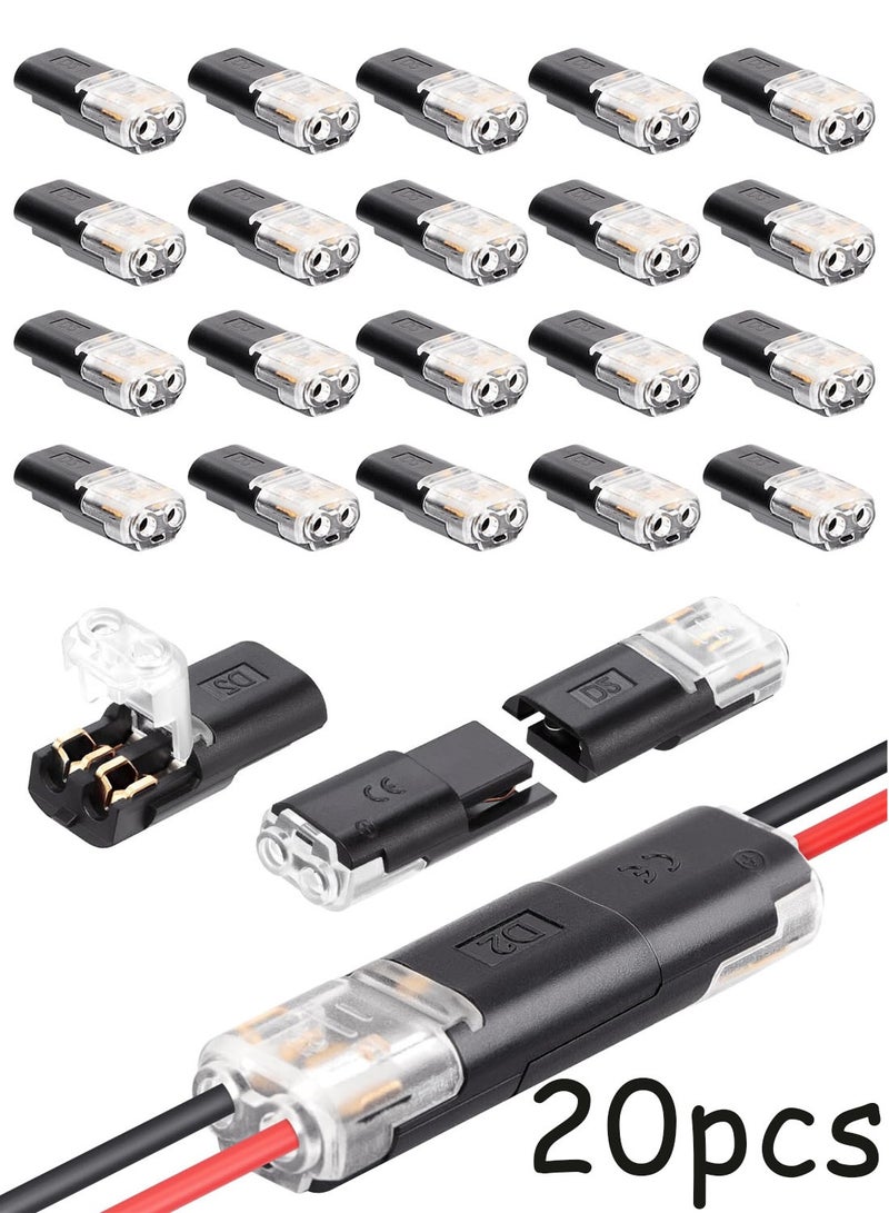 20 Pcs 2 Pin Plug-in Low Voltage Wire Connectors with Locking Buckle, Tool-Free Quick Disconnect Terminals for 18-22 AWG LED Strip Lights, No Wire Stripping or Cutting Needed - Image 1