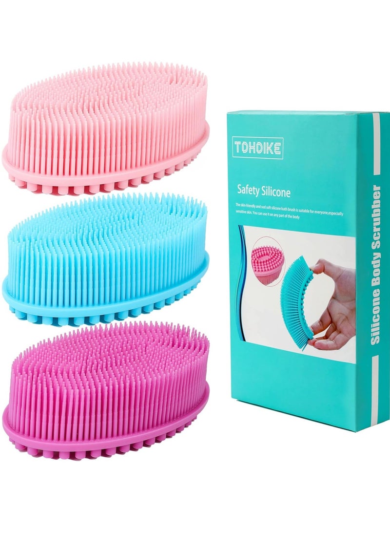 TDHDIKE TDHDIKE Silicone Body Scrubber Loofah - Set of 3 Soft Exfoliating Body Bath Shower Scrubber Loofah Brush for Sensitive Kids Women Men All Kinds of Skin  - Image 1