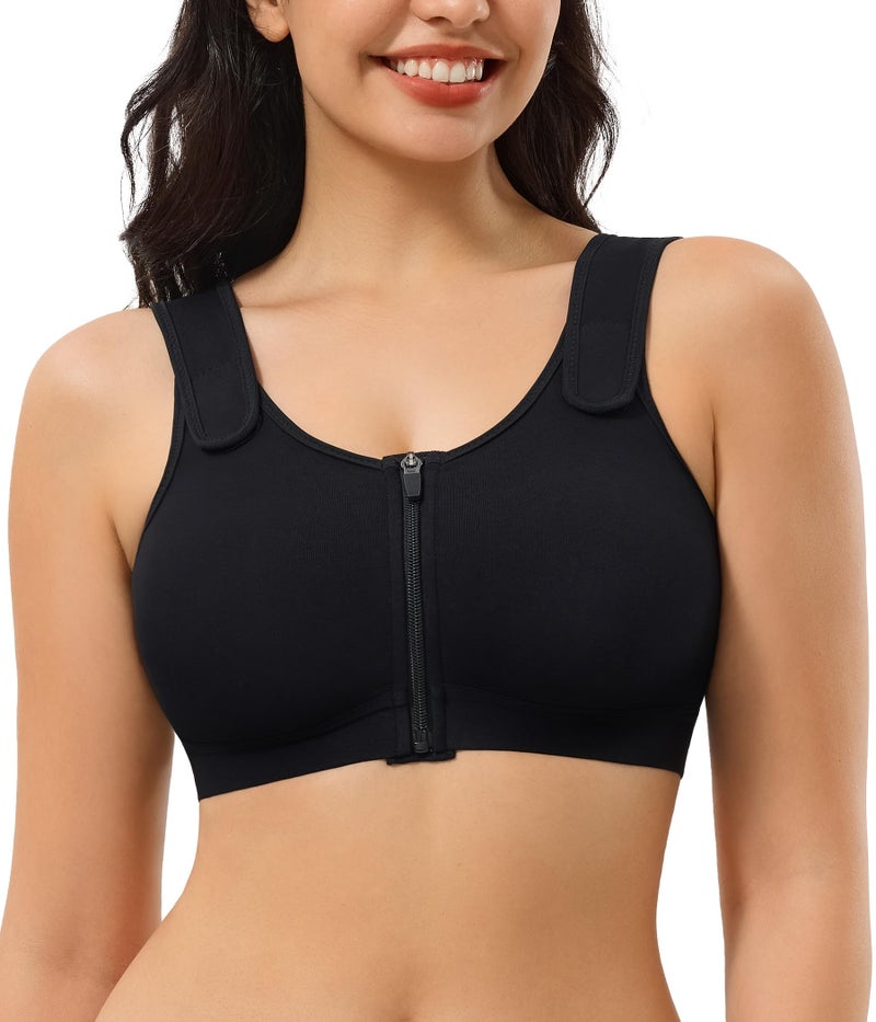 CYDREAM Zip Front Closure Wireless Bras for Women Full Coverage Post Surgery Compression Back Smoothing Comfort Adjustable (US, Alpha, Large, Regular, Regular, Black) - Image 1