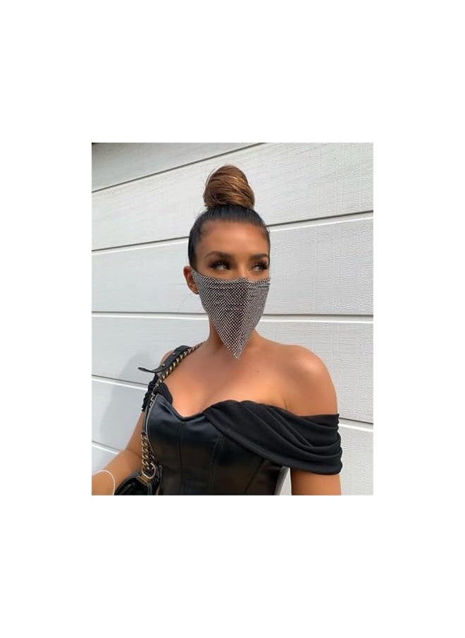The Bros Fashion Sparkly Rhinestone Mesh Mask Crystal Nightclub Festival Rave Masquerade Face Masks for Women  - Image 5