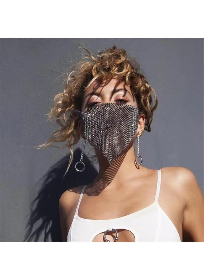 The Bros Fashion Sparkly Rhinestone Mesh Mask Crystal Nightclub Festival Rave Masquerade Face Masks for Women  - Image 1