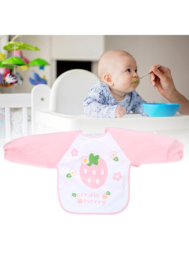Thoraya Cute Cartoon Baby Bibs Long Sleeve Waterproof Toddler Burp Feeding Apron with a PocketPink Strawberry Free Size  - Image 4