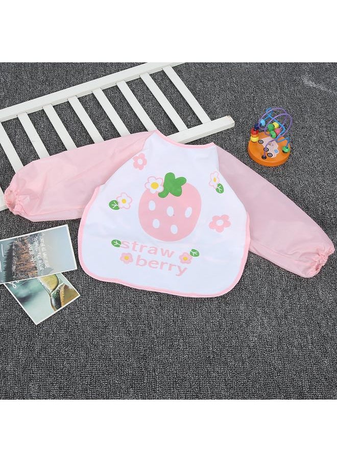 Thoraya Cute Cartoon Baby Bibs Long Sleeve Waterproof Toddler Burp Feeding Apron with a PocketPink Strawberry Free Size  - Image 2
