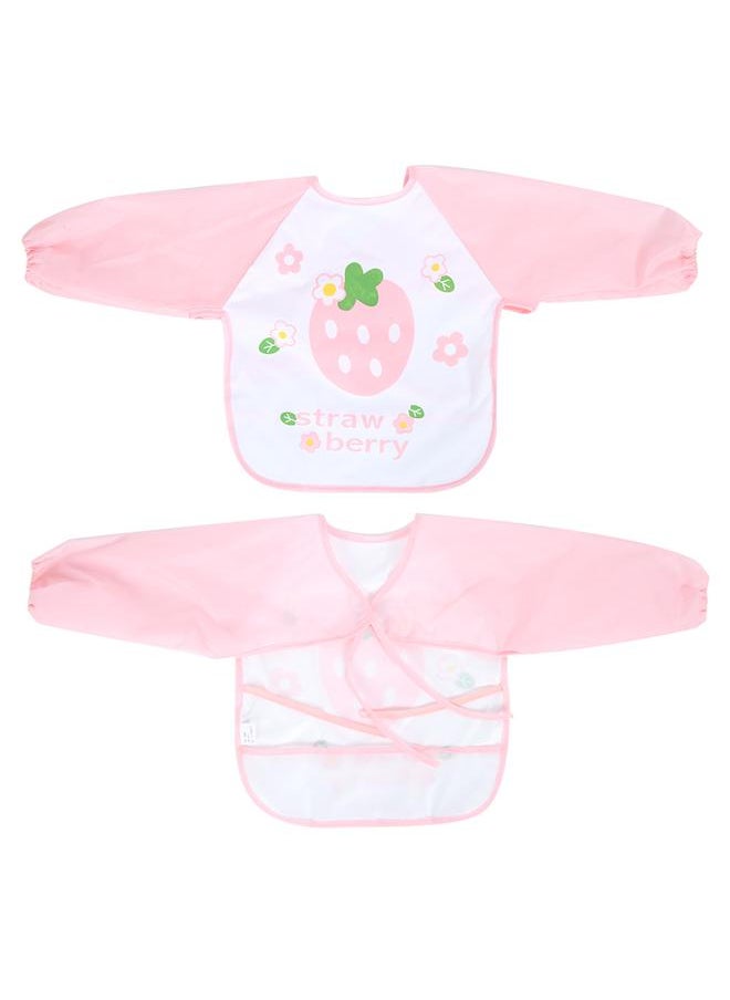 Thoraya Cute Cartoon Baby Bibs Long Sleeve Waterproof Toddler Burp Feeding Apron with a PocketPink Strawberry Free Size  - Image 1