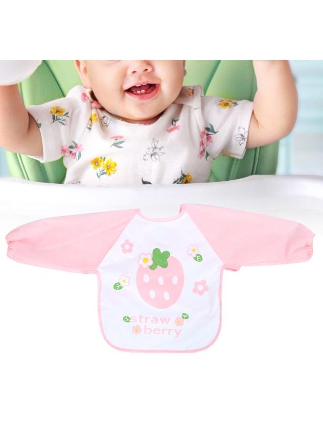 Thoraya Cute Cartoon Baby Bibs Long Sleeve Waterproof Toddler Burp Feeding Apron with a PocketPink Strawberry Free Size  - Image 3