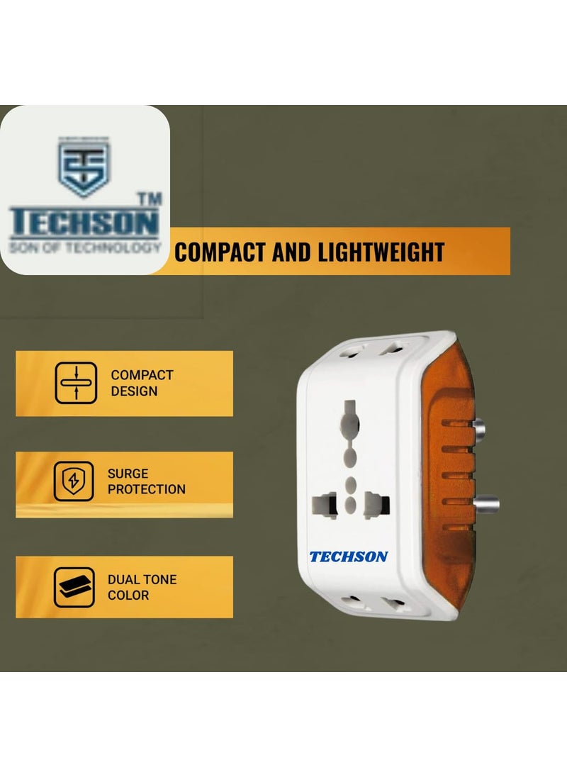 TECHSON TECHSON 6A 3 Pin Multi Plug Socket Travel Adapter with Universal Socket Pack of1 3 Pin Multi Plug Extension SocketWhite and Red  - Image 2