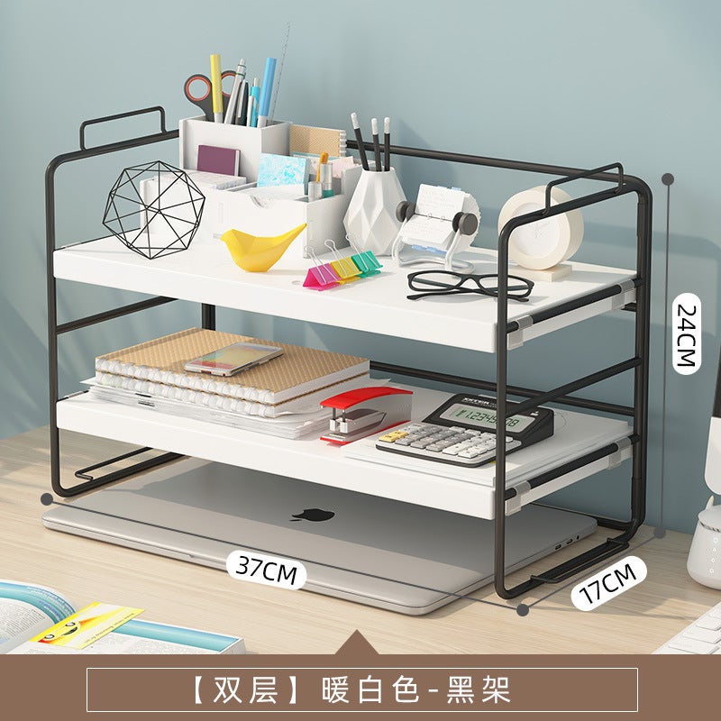 Simple Bookshelf Storage Rack Office Desktop Storage Rack Table Multi-Layer Iron Dining Table Desk Organize Small Shelf - Image 1
