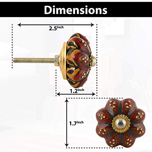 FOLK CRAFT Cabinet Knobs - Pack of 6 - Indian Countryside Colorful Assorted Ceramic Drawer Pull Handle Kitchen Cabinet Cupboard Wardrobe Knob Boho Room Interior Decor - Multicolor - Image 3