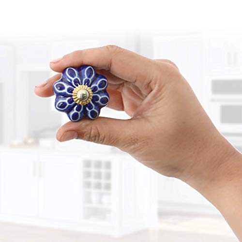 FOLK CRAFT Cabinet Knobs - Pack of 6 - Indian Countryside Colorful Assorted Ceramic Drawer Pull Handle Kitchen Cabinet Cupboard Wardrobe Knob Boho Room Interior Decor - Multicolor - Image 4
