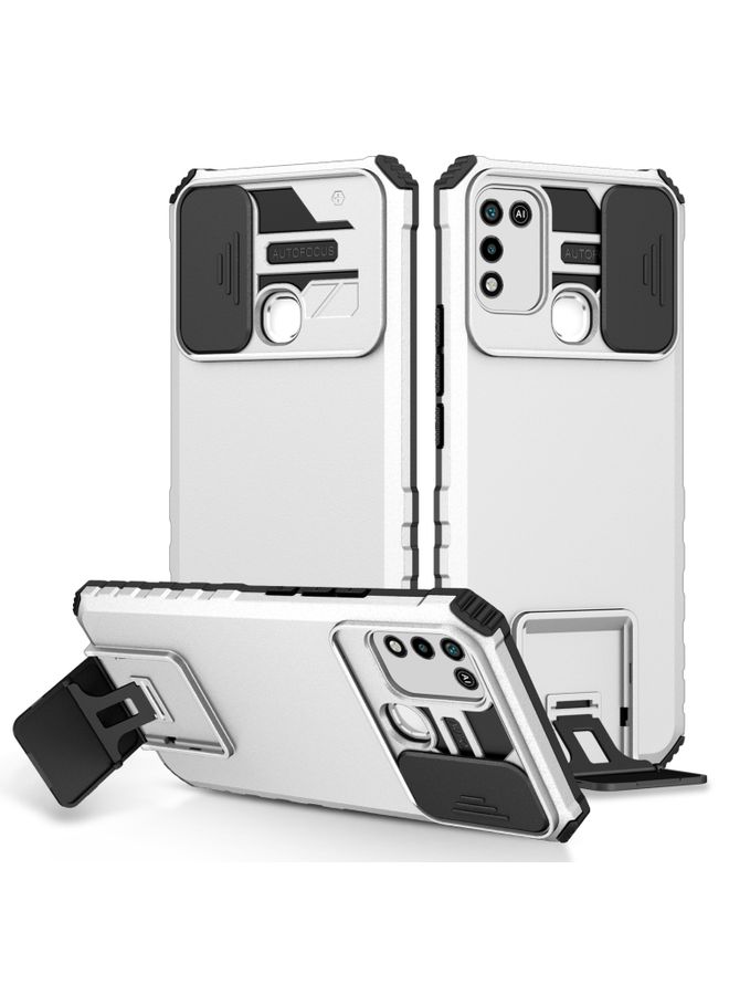 HuHa Case Cover For For Infinix Hot 10 Play/11 Play Stereoscopic Holder Sliding Camshield Phone Case(White) 