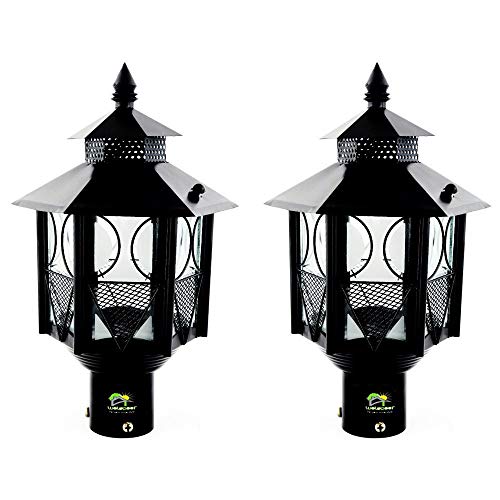 Weldecor Metal Antique Decorative Outdoor Gate Lamps,Architectural Design for Main Home Gate Light Waterproof,Rustproof for Garden,Exterior Compound Wall Lights for Piller,Pole Lamp Post Set of 2 - Image 1