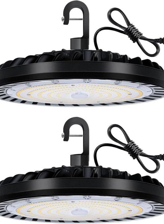 hykolity 2 Pack LED High Bay Light 150W, 5000K UFO LED High Bay Light Fixture with US Plug [450W MH/HPS Equiv.] 100-277V, 19,500lm, IP65 Commercial Warehouse Area Light for Wet Location - Image 1