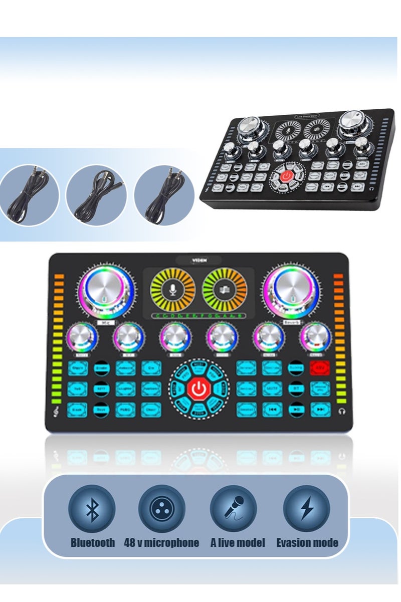 Leon Home Q7 Professional Sound Card Audio System Is Used For Live Mixing, Voice Changing Party Live Broadcast DJ Mixer 12 Kinds Of Special Effects Sounds 48V Phantom Power  - Image 1