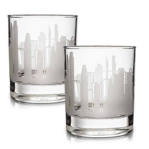 Greenline Goods Skyline Etched Philadelphia Whiskey Glasses Gift (Set of 2) | Old Fashioned Tumbler – For Philadelphia Lovers - City Accessories and Souvenirs - Philadelphia Glassware Decor - Image 1