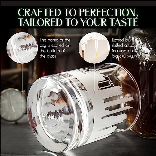 Greenline Goods Skyline Etched Philadelphia Whiskey Glasses Gift (Set of 2) | Old Fashioned Tumbler – For Philadelphia Lovers - City Accessories and Souvenirs - Philadelphia Glassware Decor - Image 4