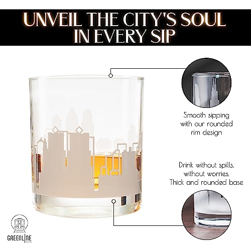 Greenline Goods Skyline Etched Philadelphia Whiskey Glasses Gift (Set of 2) | Old Fashioned Tumbler – For Philadelphia Lovers - City Accessories and Souvenirs - Philadelphia Glassware Decor - Image 5
