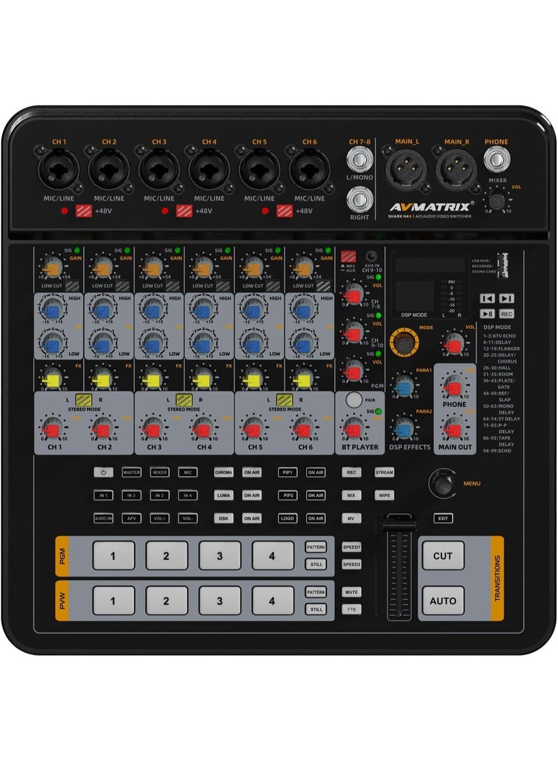 AVMATRIX SHARK S4M All In One Four Channel SDI HDMI Audio Video Switcher with Professional Audio Mixing and Balanced XLR Output - Image 1