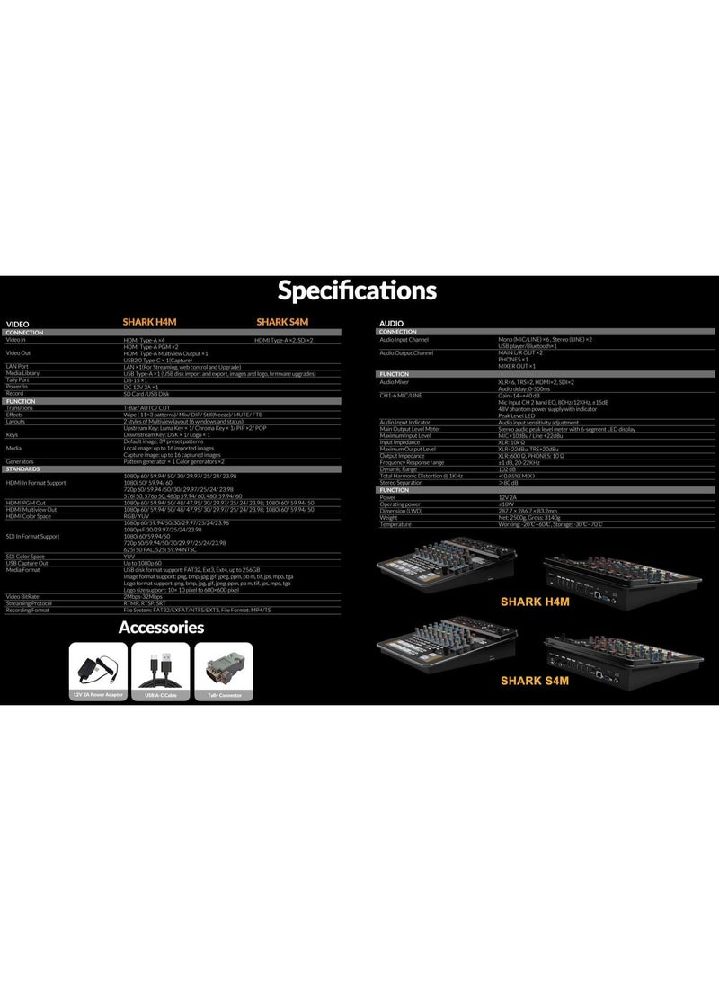 AVMATRIX SHARK S4M All In One Four Channel SDI HDMI Audio Video Switcher with Professional Audio Mixing and Balanced XLR Output - Image 3