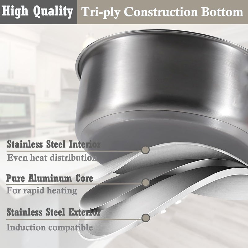 Stainless Steel pots and pans set, 3 Piece Nonstick Induction Kitchen Cookware Set, Works with Induction/Electric and Gas Cooktops, Nonstick, Oven Safe, Camping Cookware - Image 4