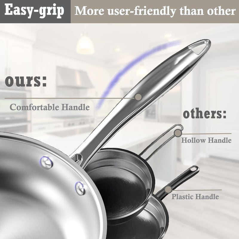 Stainless Steel pots and pans set, 3 Piece Nonstick Induction Kitchen Cookware Set, Works with Induction/Electric and Gas Cooktops, Nonstick, Oven Safe, Camping Cookware - Image 3