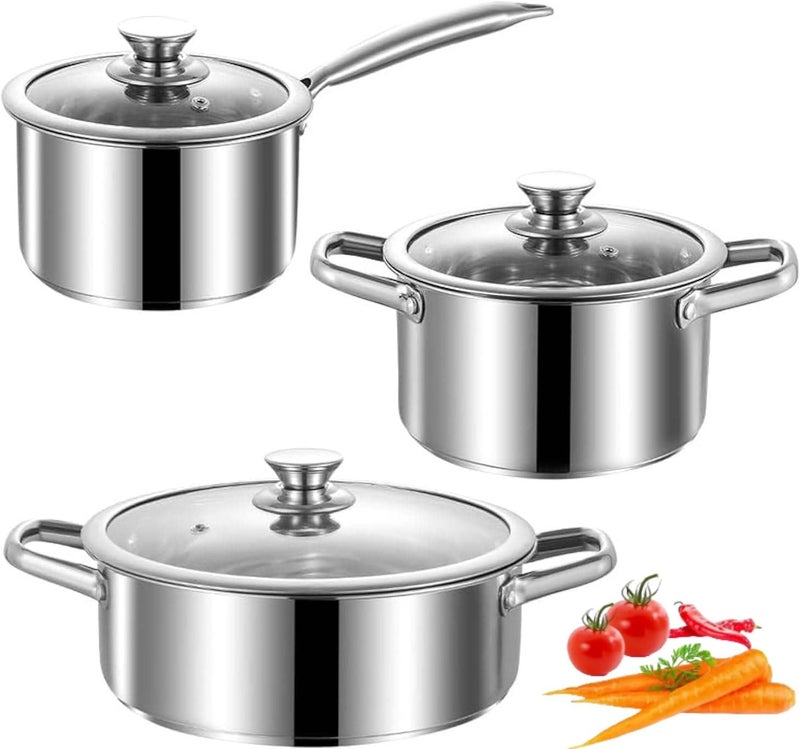 Stainless Steel pots and pans set, 3 Piece Nonstick Induction Kitchen Cookware Set, Works with Induction/Electric and Gas Cooktops, Nonstick, Oven Safe, Camping Cookware - Image 1