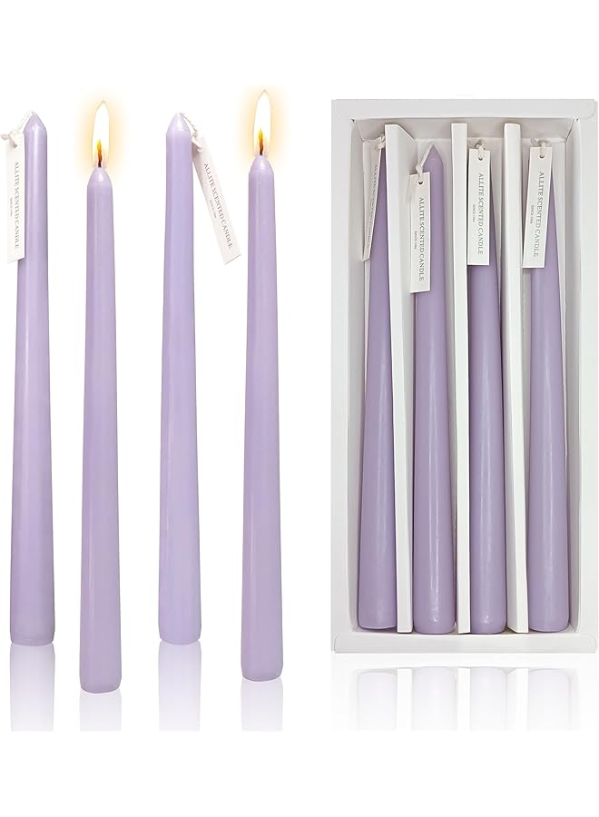 The Bros Purple Lavender Scented Taper Candles, Set of 4, Smokeless, Dripless, 10 Inch, Modern, Festival, Wedding - Image 1