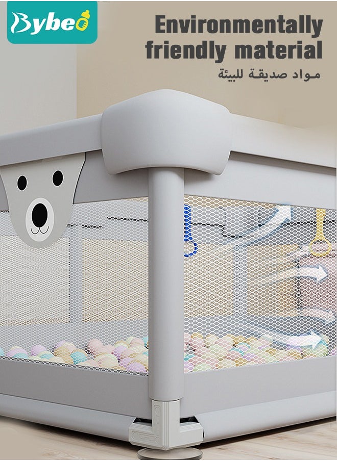 بيبو - سياج حوض لعب الأطفال مع حصيرة للعب ، ملعب قوي للأطفال الصغار ، مركز نشاط للأطفال داخل وخارج المنزل مع 50 كرة محيطية و 3 لعبات ، 180 * 200 سم. - Image 1