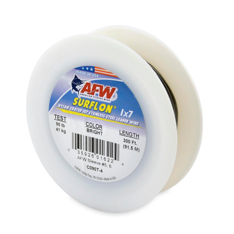 American Fishing Wire Surflon Nylon Coated 1x7 Stainless Steel Leader Wire 90 lb Test 036 Diameter Bright 300 ft