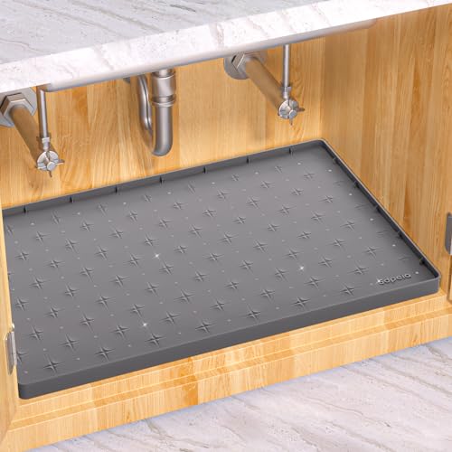Sdpeia Under Sink Mat 34"×22" – Waterproof Silicone Cabinet Liner & Sink Protector for Kitchen & Bathroom, Multi-Purpose Organizers Tray for Pets, Laundry, Cat Litter Mat, Gray - Image 1