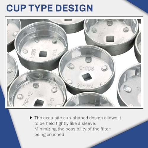 DASBET 23PCS Aluminum Alloy Cup Type Oil Filter Cap Wrench Socket Removal Tool Set | 1/2" Drive Oil Filter Removal Cap Wrench Socket Tool Set Cup Type Oil Filter Socket Set - Image 4