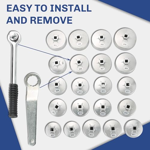 DASBET 23PCS Aluminum Alloy Cup Type Oil Filter Cap Wrench Socket Removal Tool Set | 1/2" Drive Oil Filter Removal Cap Wrench Socket Tool Set Cup Type Oil Filter Socket Set - Image 5