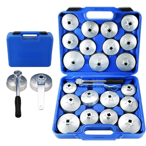 DASBET 23PCS Aluminum Alloy Cup Type Oil Filter Cap Wrench Socket Removal Tool Set | 1/2" Drive Oil Filter Removal Cap Wrench Socket Tool Set Cup Type Oil Filter Socket Set - Image 1