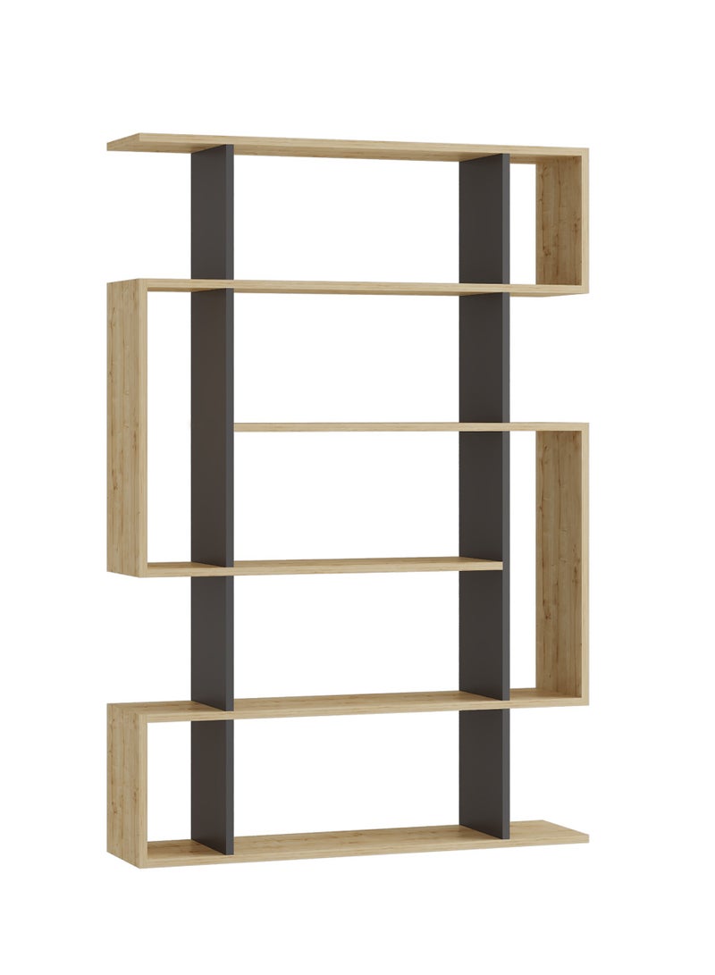 Mourah Home Mito Bookcase, Modern Book shelf Cabinet 6 Tier, Multi Storage Bookshelf Rack, Display Unit for Bedroom, Living Room, Floor-Standing Cabinet Home - 25.5x161x108.5cm - Oak/Dark Grey - Image 3