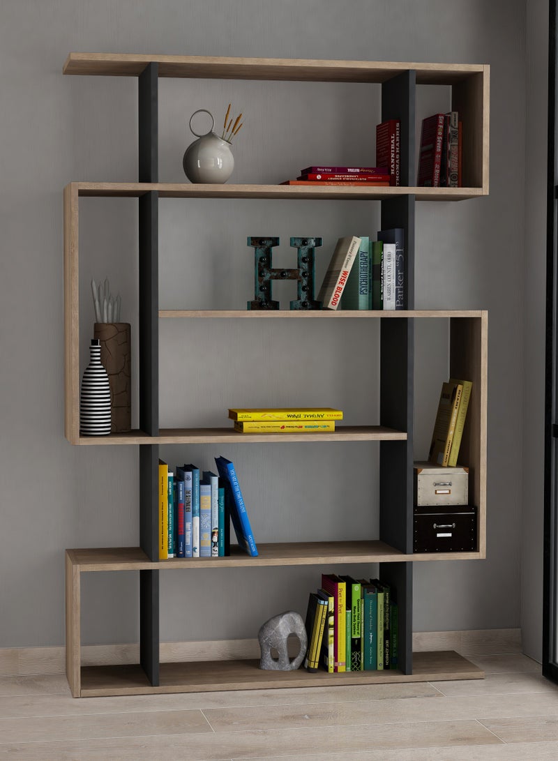 Mourah Home Mito Bookcase, Modern Book shelf Cabinet 6 Tier, Multi Storage Bookshelf Rack, Display Unit for Bedroom, Living Room, Floor-Standing Cabinet Home - 25.5x161x108.5cm - Oak/Dark Grey - Image 1