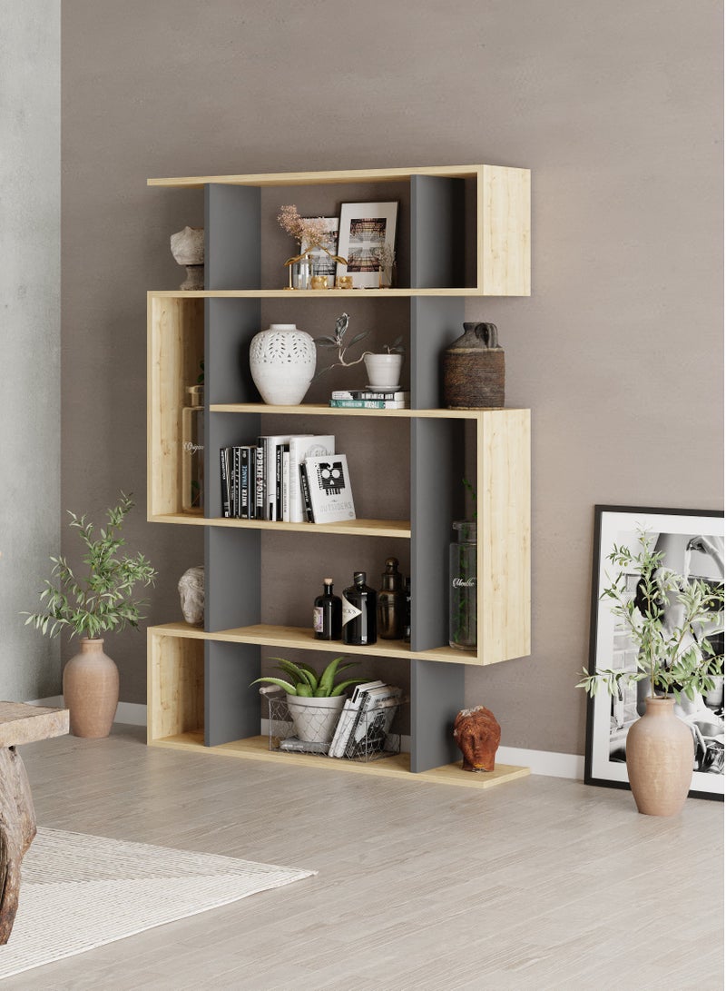 Mourah Home Mito Bookcase, Modern Book shelf Cabinet 6 Tier, Multi Storage Bookshelf Rack, Display Unit for Bedroom, Living Room, Floor-Standing Cabinet Home - 25.5x161x108.5cm - Oak/Dark Grey - Image 2