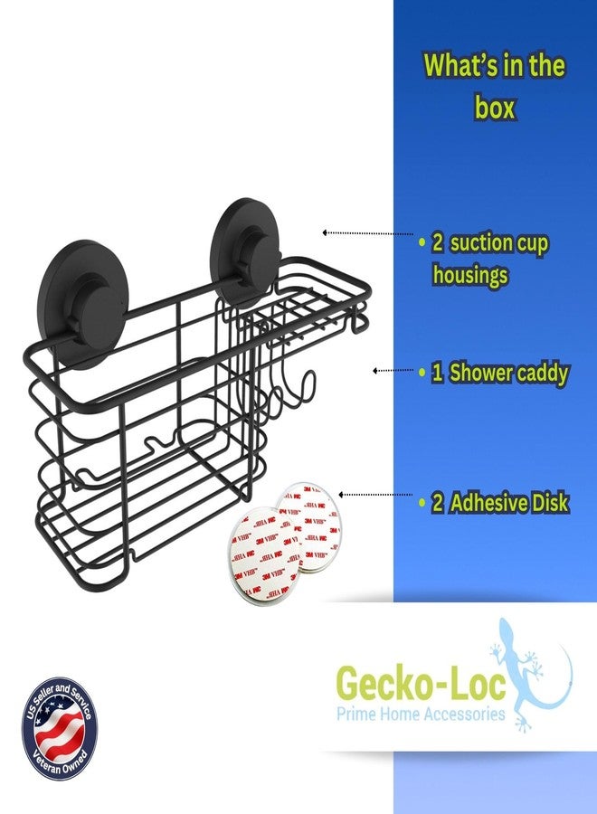 Gecko-Loc Large Combo suction cup wall mount bathroom shower caddy - shampoo storage basket shelf organizer caddie bath shelves - Black - Image 5