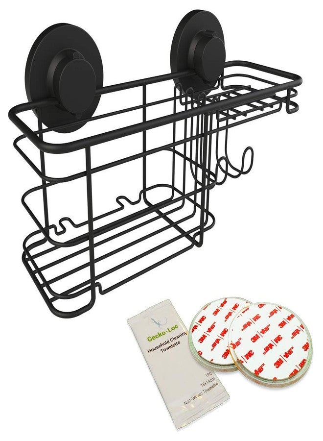 Gecko-Loc Large Combo suction cup wall mount bathroom shower caddy - shampoo storage basket shelf organizer caddie bath shelves - Black - Image 1