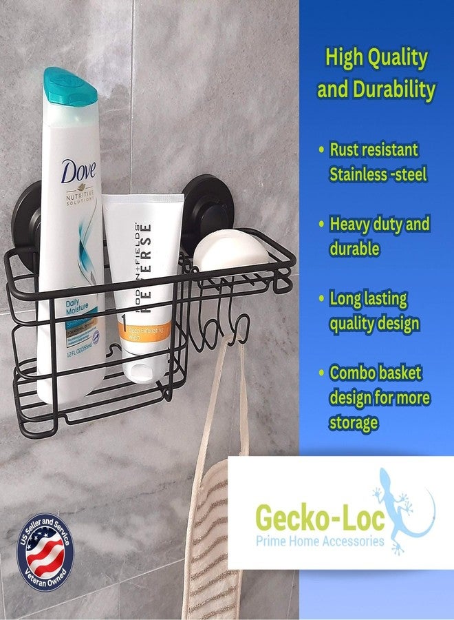 Gecko-Loc Large Combo suction cup wall mount bathroom shower caddy - shampoo storage basket shelf organizer caddie bath shelves - Black - Image 3