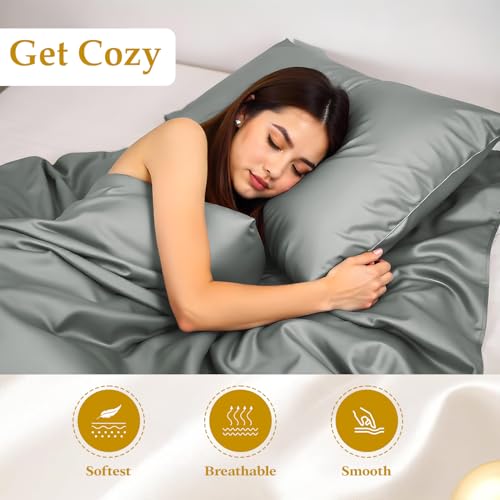LINENWALAS Silk Pillowcases for Hair and Skin, Mulberry Satin Silk Pillow Cases King Size, Anti Acne Cooling Bed Pillow Cover, Breathable, Soft Pillowcase Gift for Women (20x36 Inches, Light Grey) - Image 5