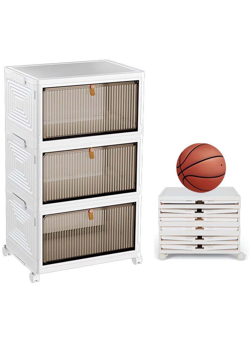 TOMSHOO صناديق تخزين قابلة للطي من 3 طبقات مع عجلات وغطاء، منظمات خزانة قابلة للتكديس، حاويات بلاستيكية قابلة للطي للمنزل والمكتب وغرفة النوم وصندوق تخزين منظم الأحذية، رف أحذية محمول قابل للطي - Image 1