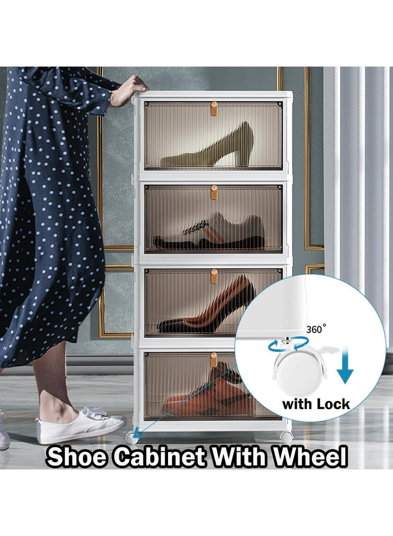 TOMSHOO صناديق تخزين قابلة للطي من 3 طبقات مع عجلات وغطاء، منظمات خزانة قابلة للتكديس، حاويات بلاستيكية قابلة للطي للمنزل والمكتب وغرفة النوم وصندوق تخزين منظم الأحذية، رف أحذية محمول قابل للطي - Image 3