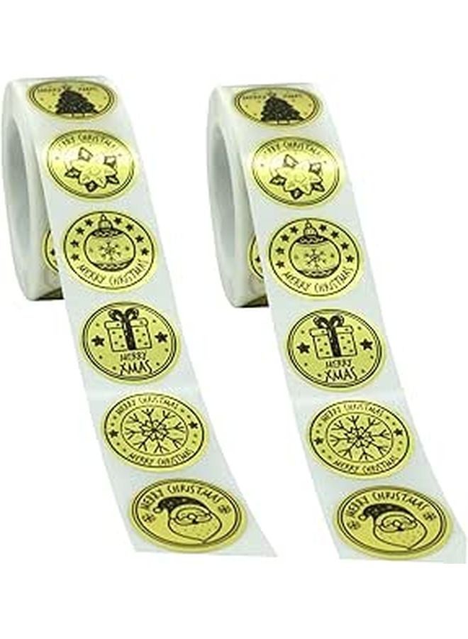 Gold Self Adhesive Christmas Stickers 2 Pack 1 Inch Holiday Decals for Party Decoration and Gift Wrapping - Image 1