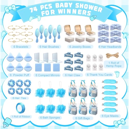 Rigibright 74Pcs Baby Shower Prizes for Game Winners Baby Shower Favors Gifts including Headband Hair Brush Jewelry Box with Gift Bag for Baby Shower Game Prizes Wedding Bridal Shower Favors (Blue) - Image 2