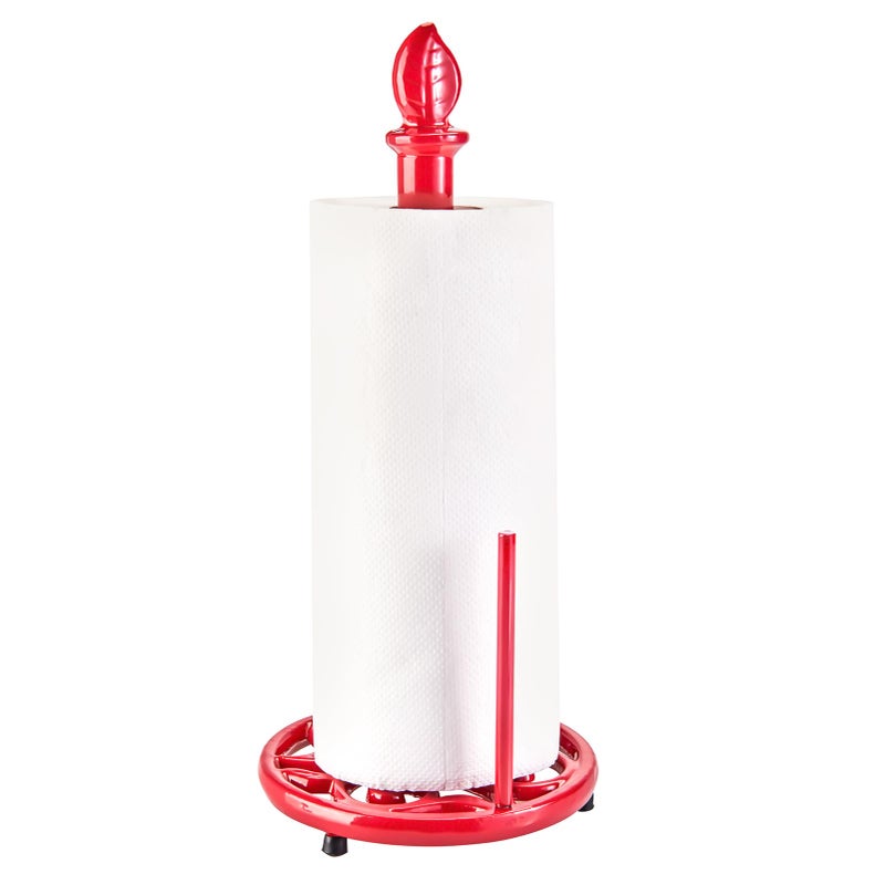 jogreful JOGREFUL Paper Towel Holder Stand Cast Iron Kitchen Paper Towel Countertop Vintage Stand with WeightedBase Bathroom Organization for Family Standard Large Size Roll Paper Leaf Top Red 